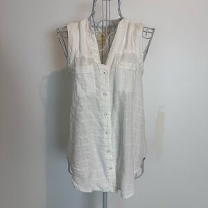 Maeve White Sunseeker Sleeveless Button Up top rayon SZ 0 front pockets gauze